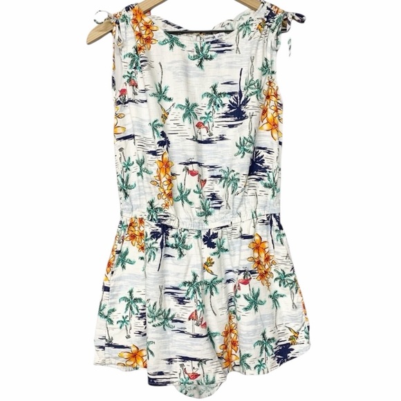 Old Navy linen Cream Tropical Floral One-Piece Romper Size Small - Picture 7 of 7